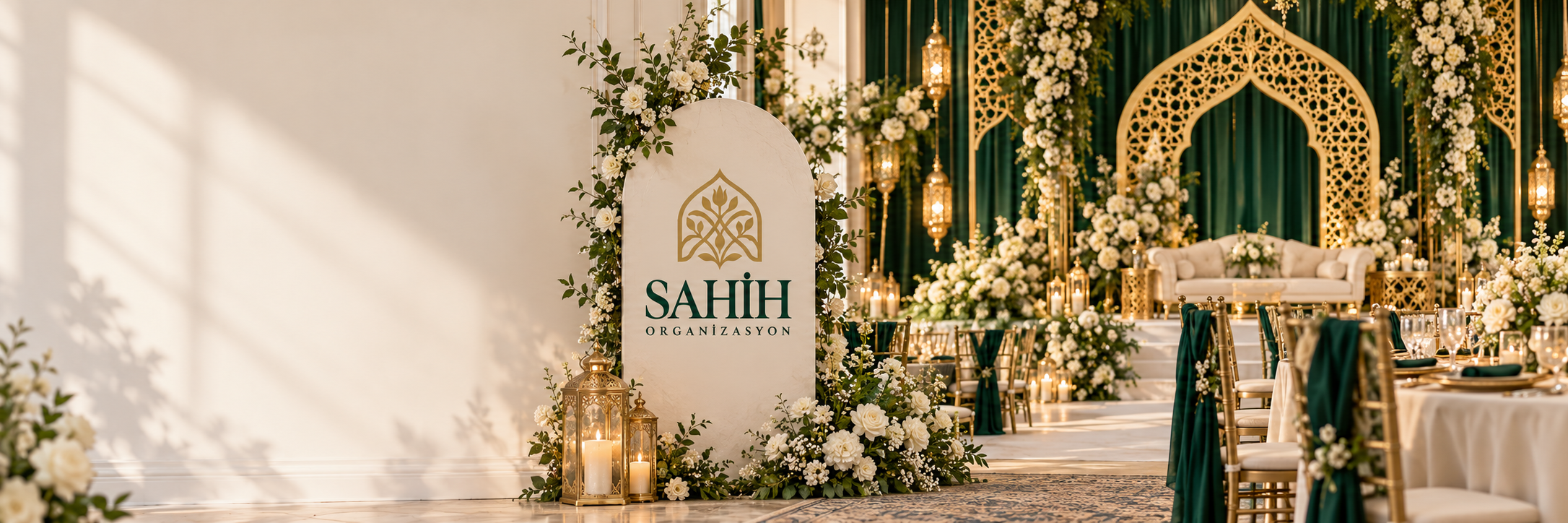 Sahih Organizasyon Zümrüt Perdeli Altın Kemerli Düğün Salonu